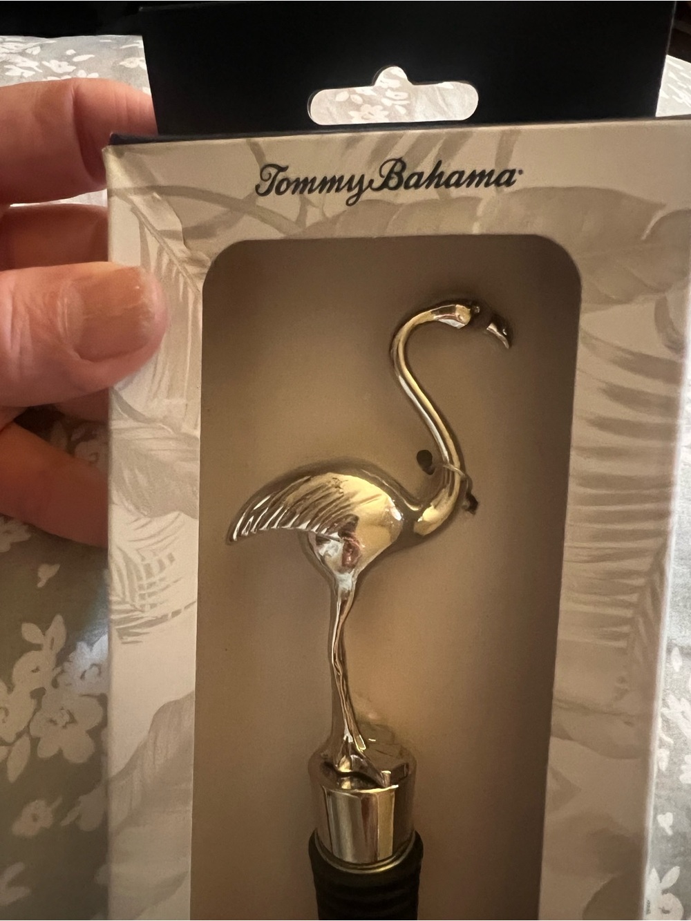 Tommy Bahama Silver Tone, Metal, Flamingo Bottle Stopper, new in box
